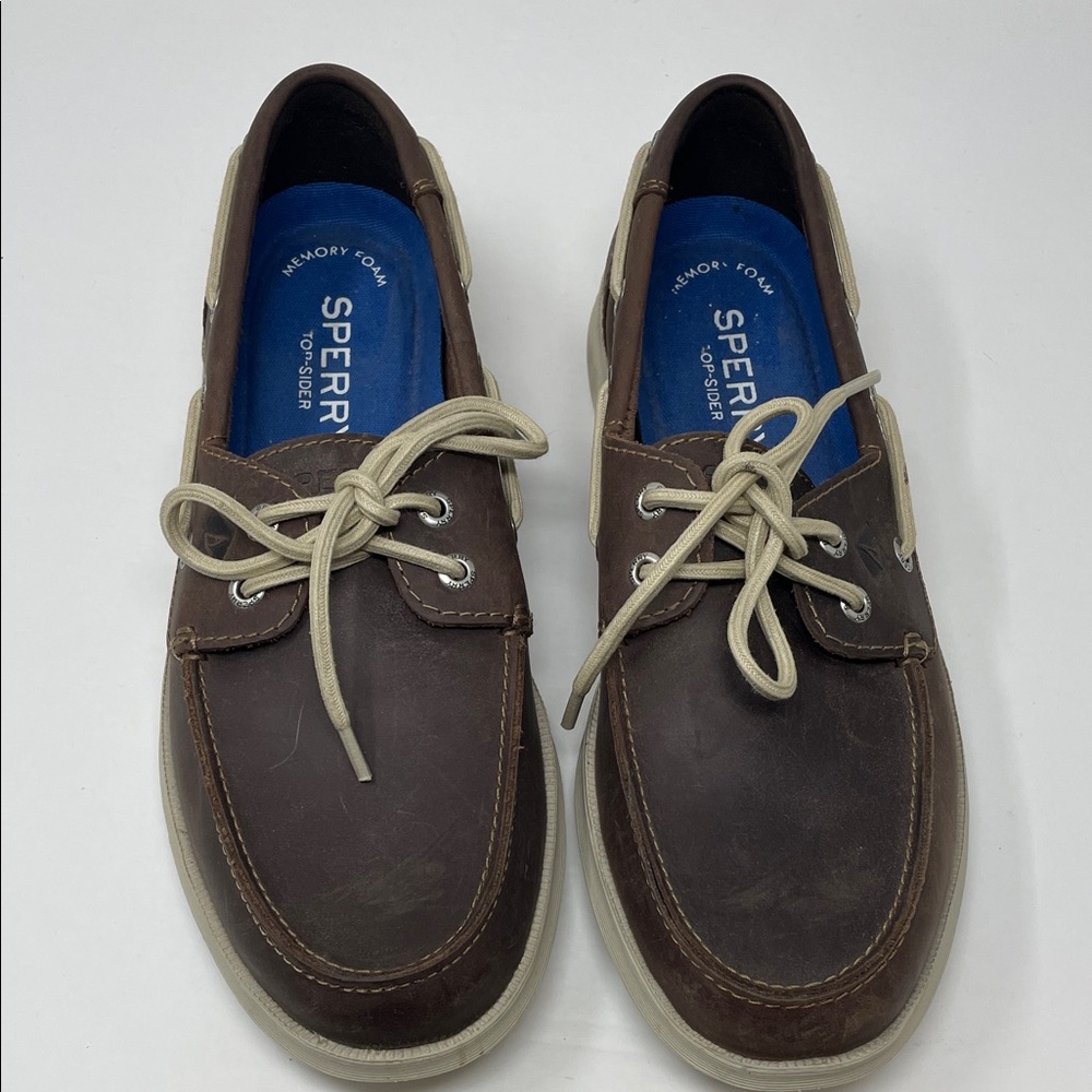 Sperry Top-Sider Men's Leather Defender Dark Brown Boat Shoes Size 9